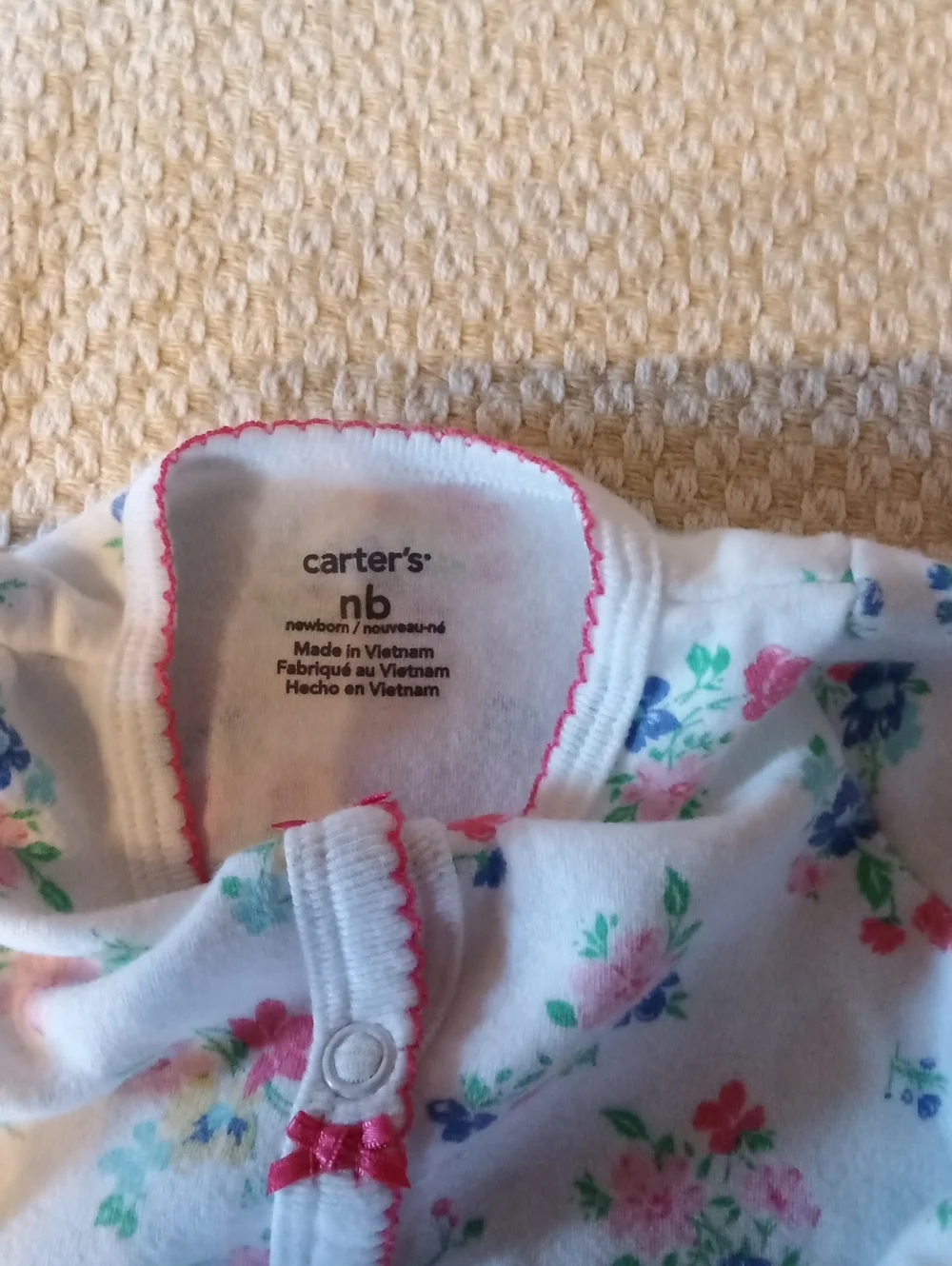 Carter's White Floral Footed One-Piece with Pink Trim